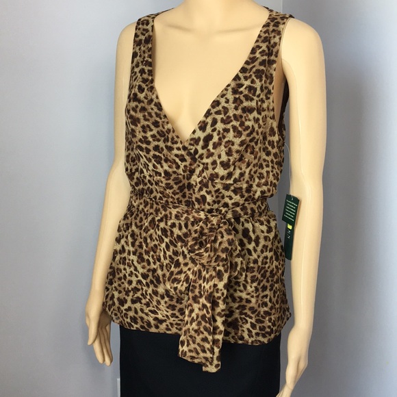 Lauren Ralph Lauren Tops - NWT Ralph Lauren silk leopard print top with tie